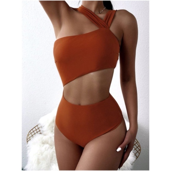 Rust cut out high waist strappy monokini One Piece Swim - Picture 1 of 9